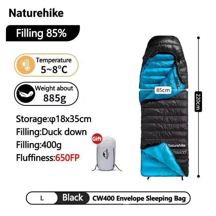 Winter camping setup with ultralight duck down sleeping bag as key sleeping equipment