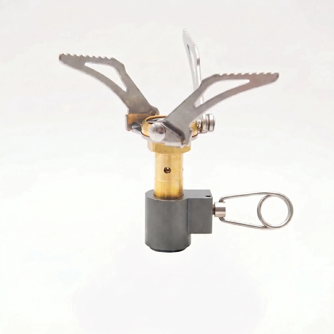 Portable camping gas burner, ultralight & compact for outdoor cooking, hiking, and survival gear.