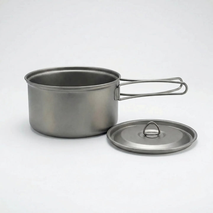 Unisex ultralight camp cookware set, titanium pots & pans for camping, hiking & travel. Compact & portable.