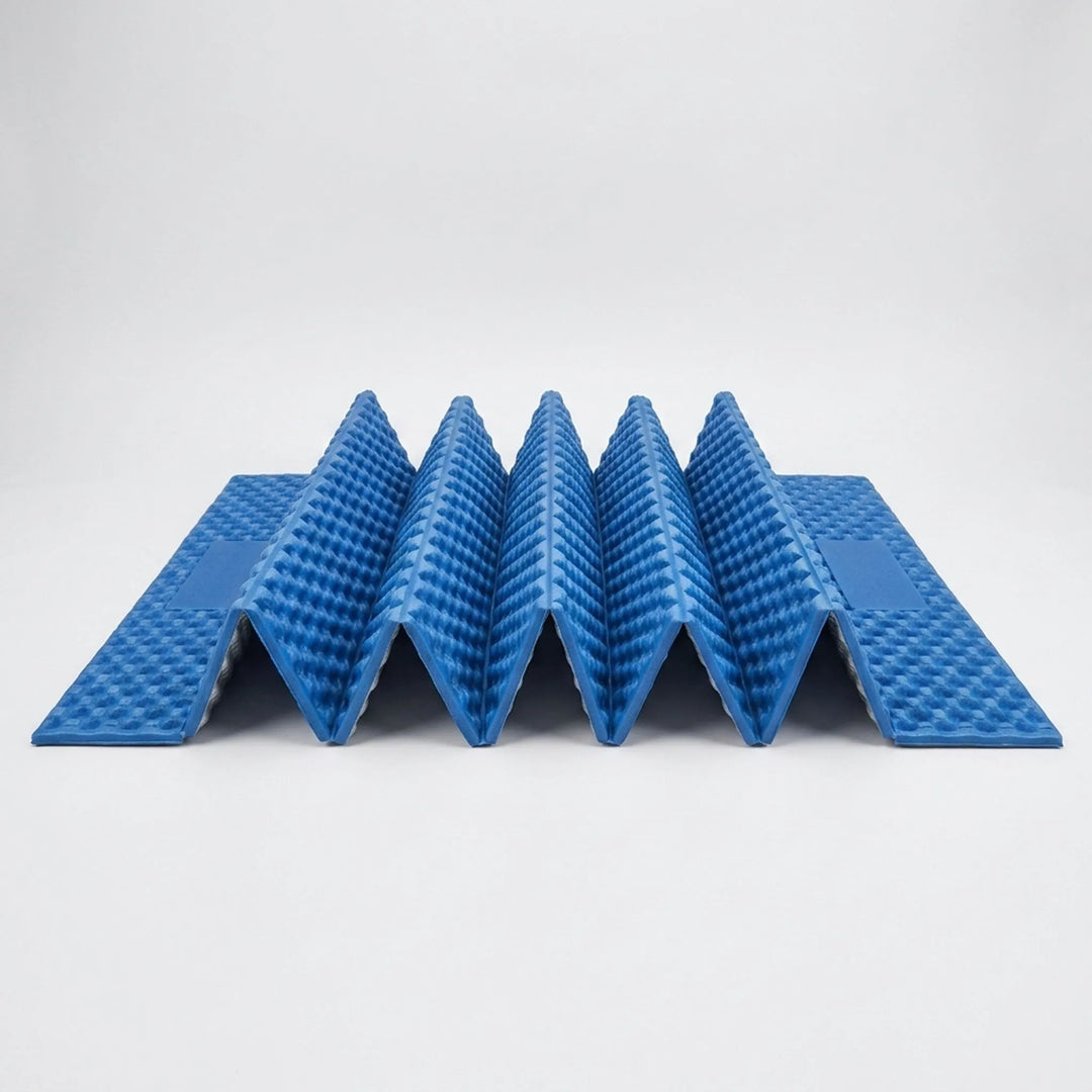 Unisex ultralight gray camping mat in a tent. Comfortable insulated sleeping pad for backpacking & travel.