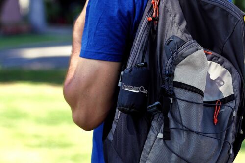 Backpacking pillow, green, shown with a minimalist design, ideal for lightweight travel
