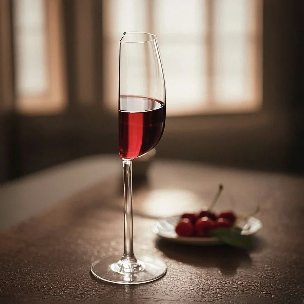 Unique half-cut sculptural wine glass with modern design, perfect for elegant tableware & home decor barware.