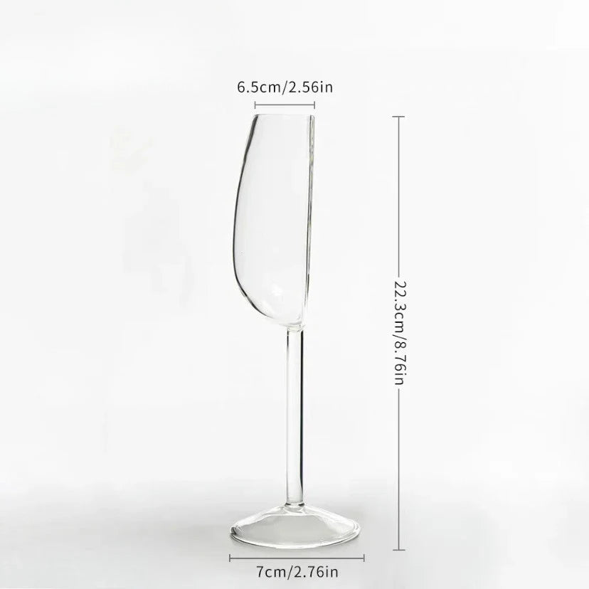 Distinctive half-cut stemmed wine glass, a modern design for unique barware, tableware, or an impressive gift.