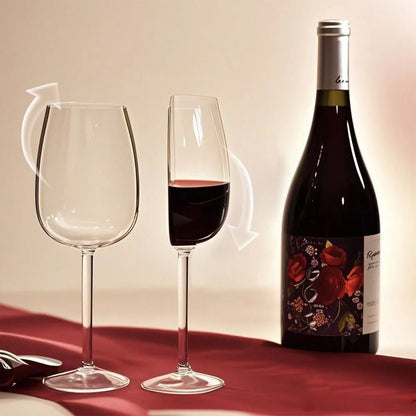 Contemporary half-cut sculptural stemmed wine glass, a unique kitchen essential & elegant home decor drinkware.