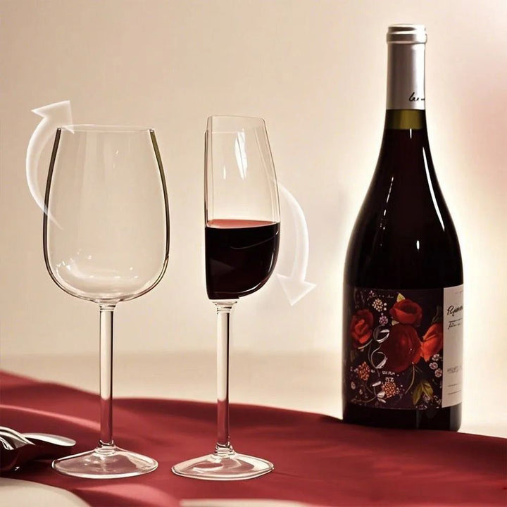 Contemporary half-cut sculptural stemmed wine glass, a unique kitchen essential & elegant home decor drinkware.