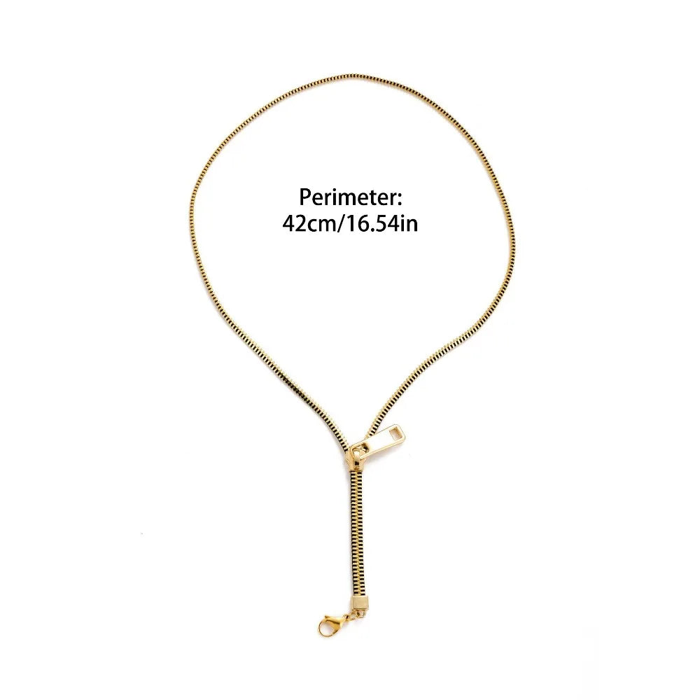 Special occasion women's zipper necklace, a unique gold and silver accessory gift. Bold statement jewelry.