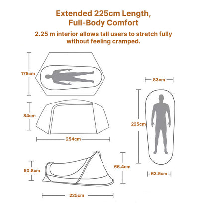 Unisex single person camping tent packed in its carry bag, showcasing its portable design.