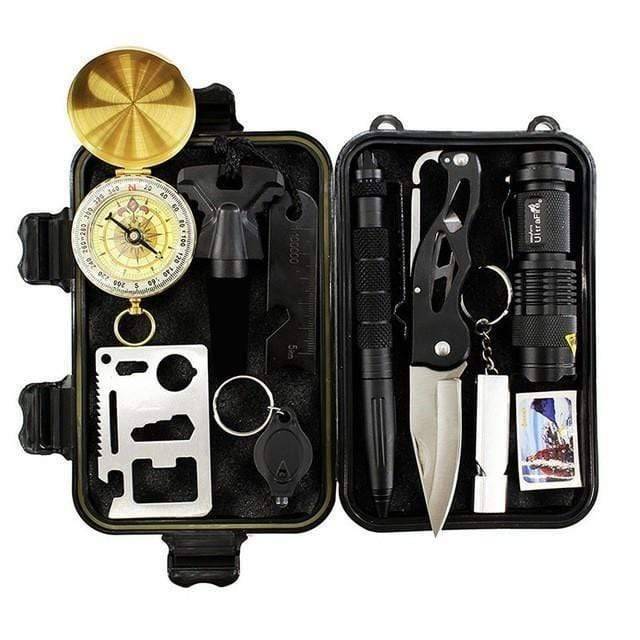 Unisex 10-in-1 Emergency Survival Gear Kit for camping and hiking, tactical wilderness safety