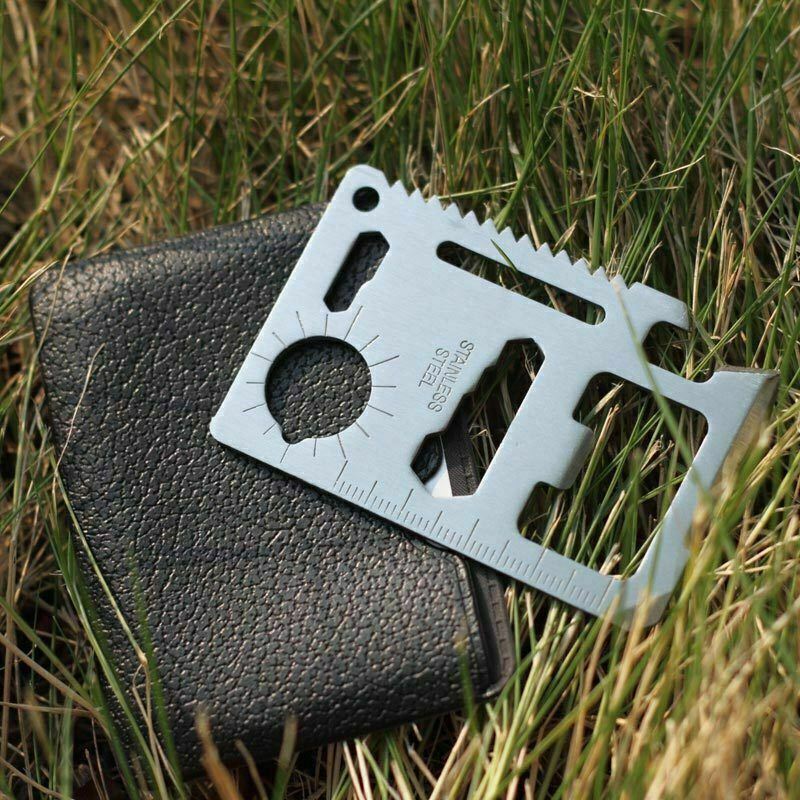 Durable stainless steel utility card: 11-in-1 multi-tool, essential for any survival kit or camping trip