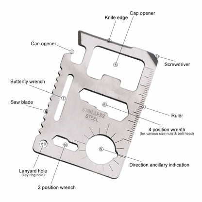 Versatile 11-in-1 credit card multi-tool, a must-have pocket gadget for outdoor enthusiasts