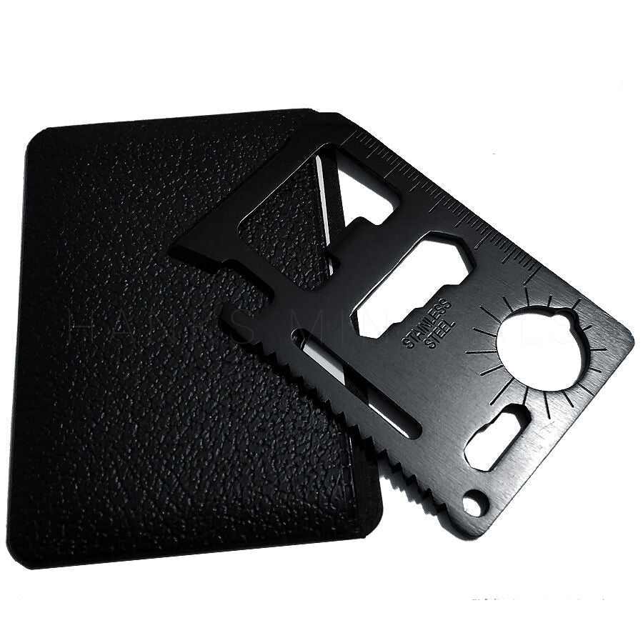 Lightweight and portable 11-in-1 survival multi-tool card, great for emergency preparedness and camping