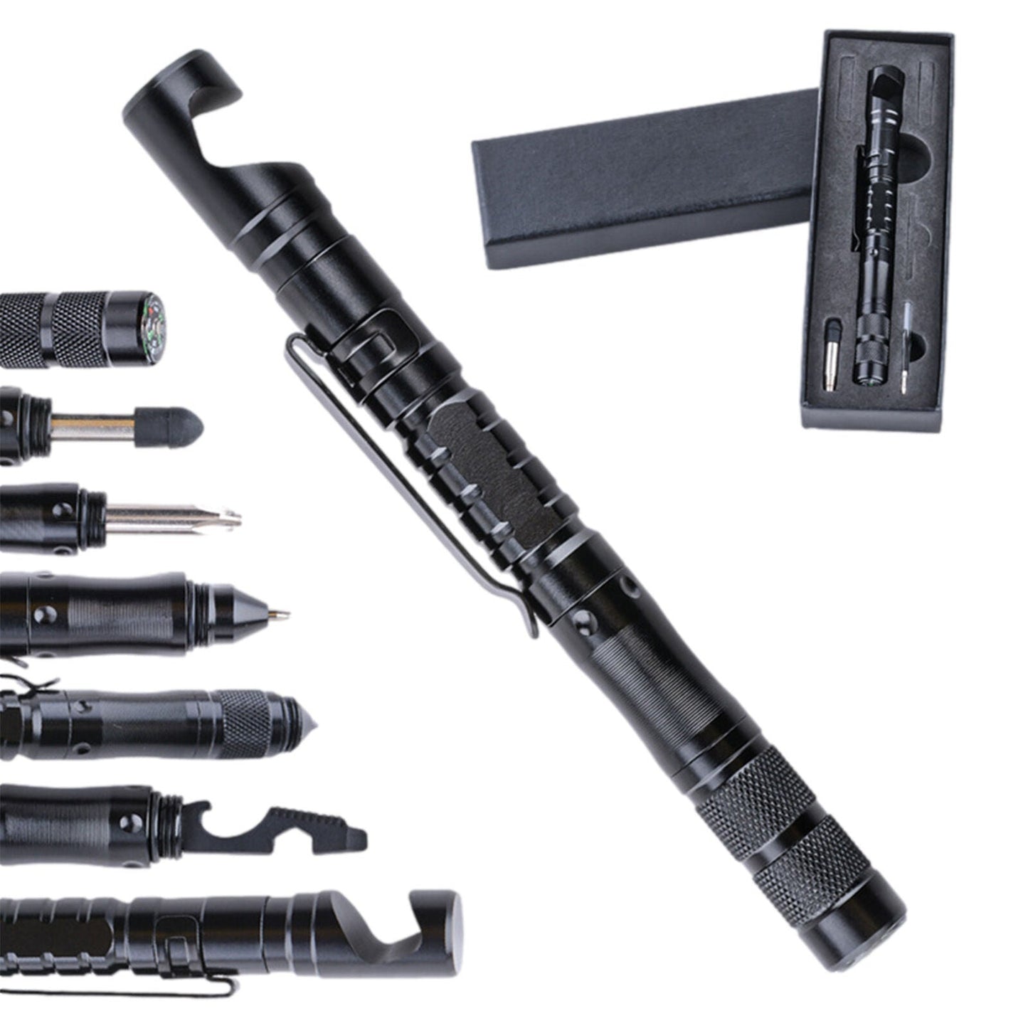 Unisex 11-in-1 Tactical Survival Pen Tool for emergency, a durable multi-tool crafted from aircraft aluminum.