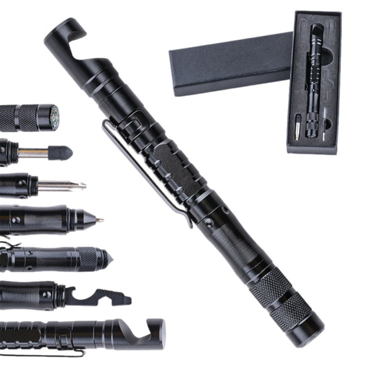 Unisex 11-in-1 Tactical Survival Pen Tool for emergency, a durable multi-tool crafted from aircraft aluminum.