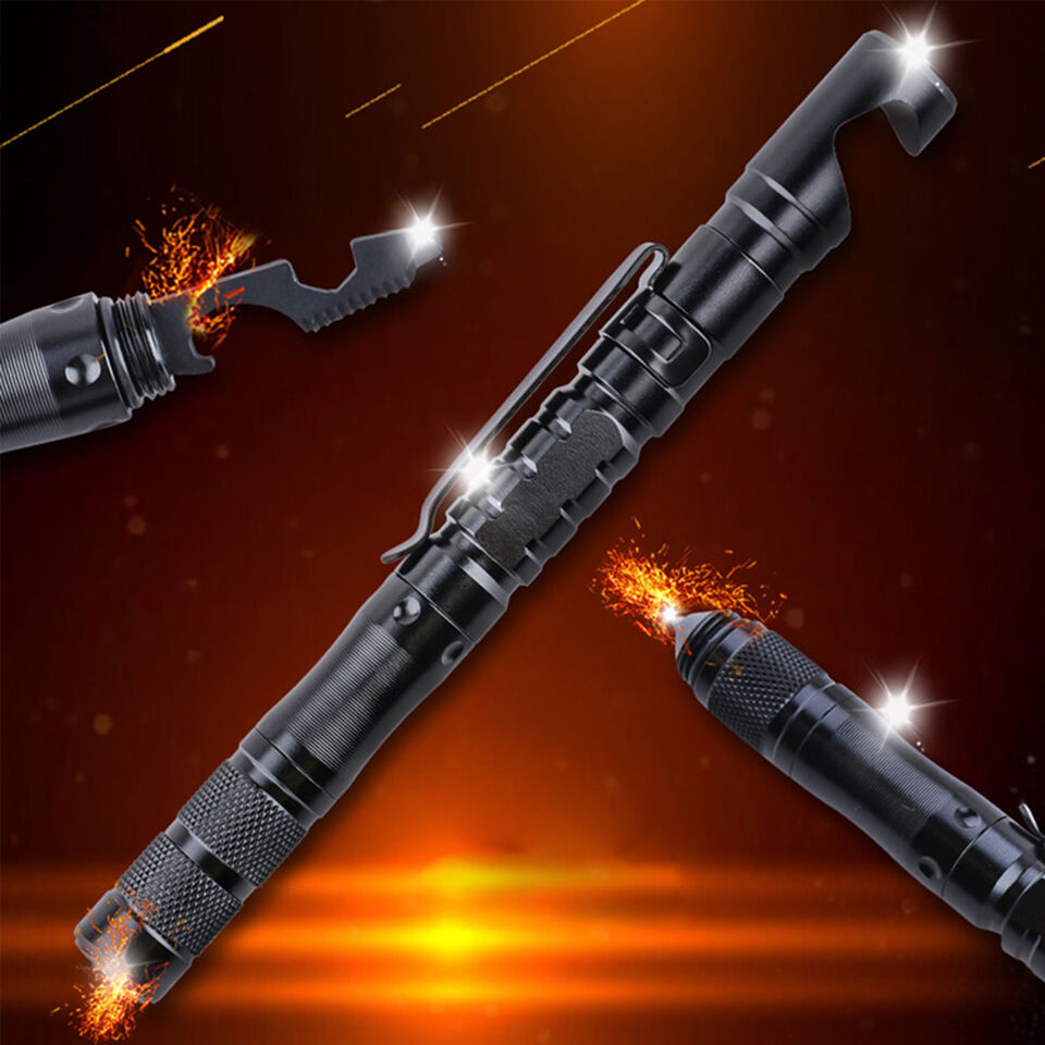 Unisex 11-in-1 tactical survival pen, emergency multi-tool, vital outdoor equipment and camping accessory.