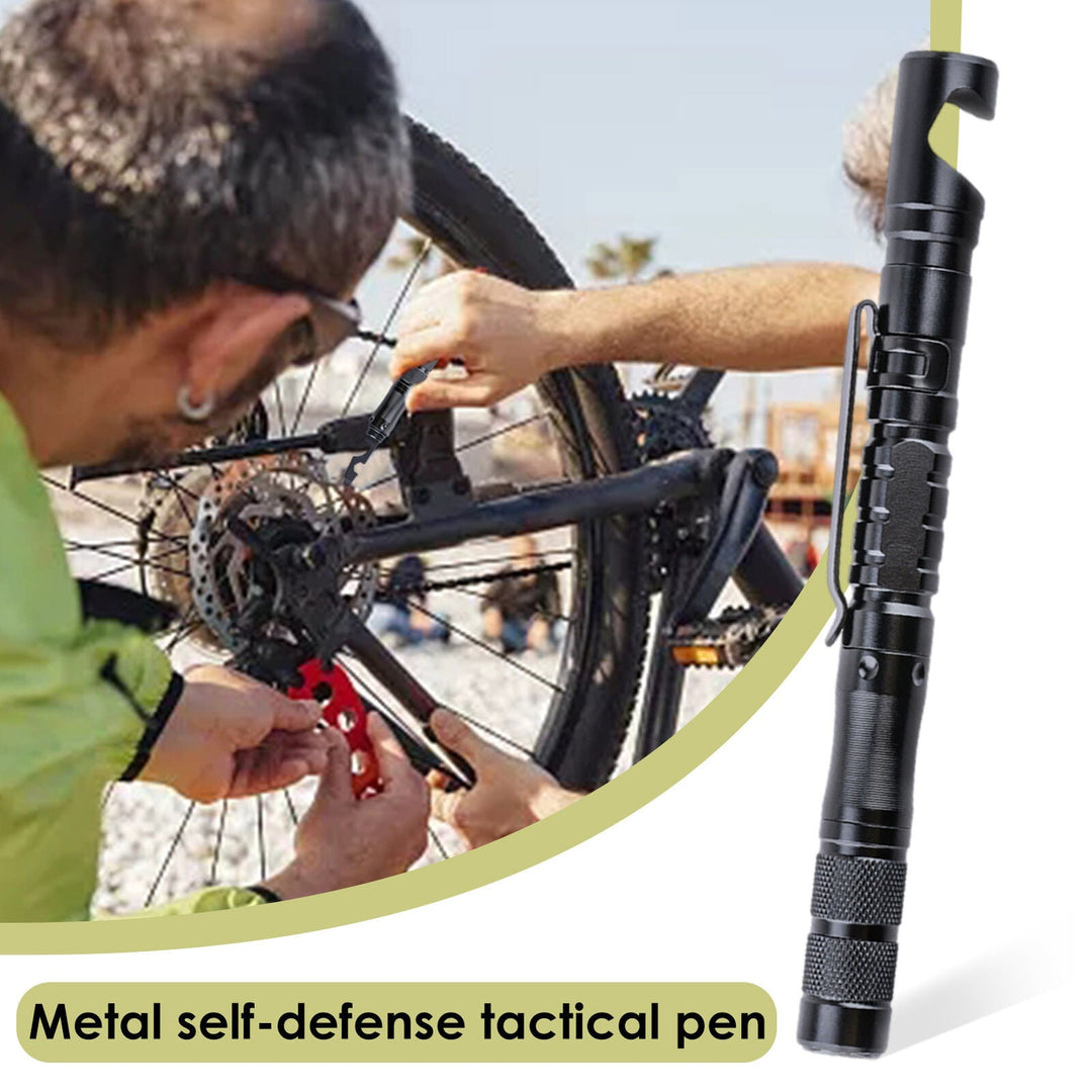 Compact 11-in-1 survival pen, a tactical multi-tool made from strong aircraft aluminum, great gift for adventurers.