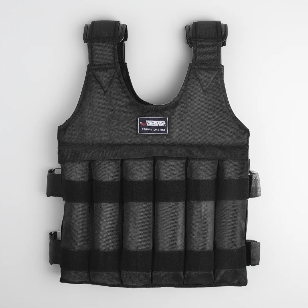 Adjustable 110 lb weighted vest for intense strength training, endurance, and power workouts. Ideal for home gym.