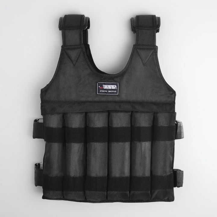 Adjustable 110 lb weighted vest for intense strength training, endurance, and power workouts. Ideal for home gym.