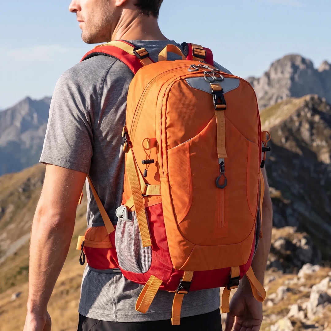 Unisex 11gal water-resistant hiking daypack, perfect for trails, camping, & adventure. Comfortable outdoor gear.
