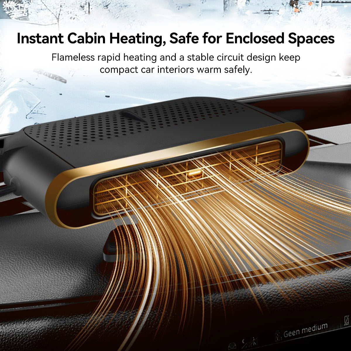 Compact 12V vehicle car heater with defroster function for cold weather