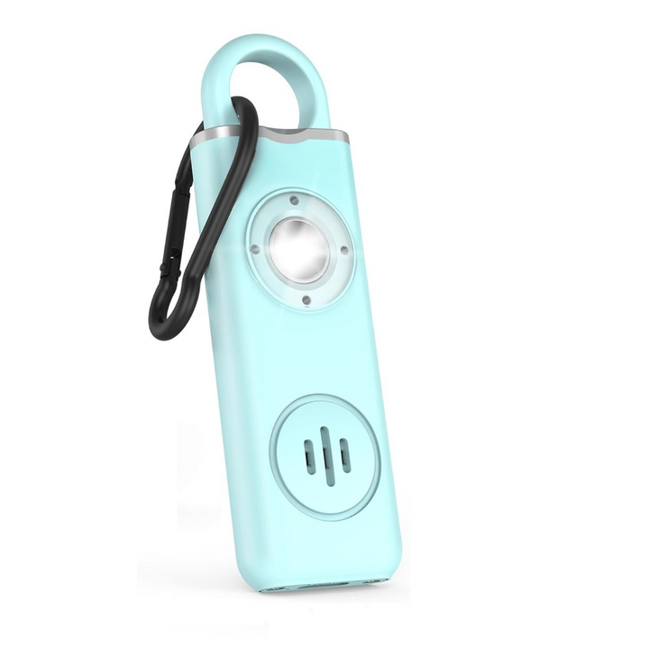 Rechargeable personal safety alarm keychain with 130dB ear-piercing sound and convenient LED light.