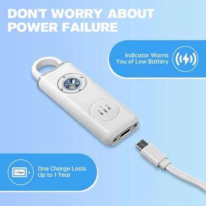 Rechargeable keychain personal safety alarm, 130dB sound output ensures attention in critical situations.