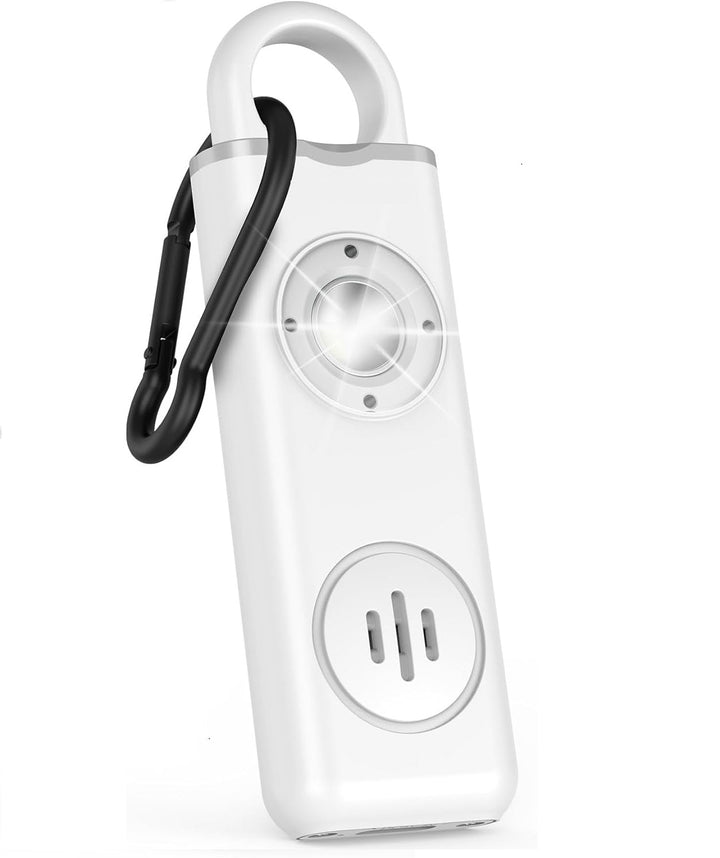 Unisex emergency personal alarm keychain with 130dB siren and integrated LED for visibility.
