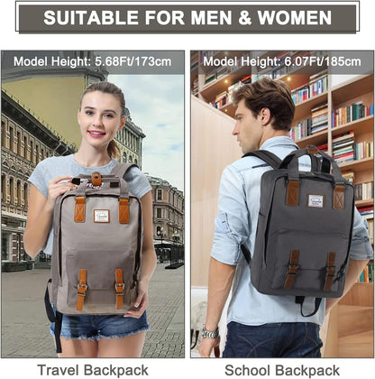 Interior shot: 15.6" laptop compartment and various organizer pockets in a vintage backpack.