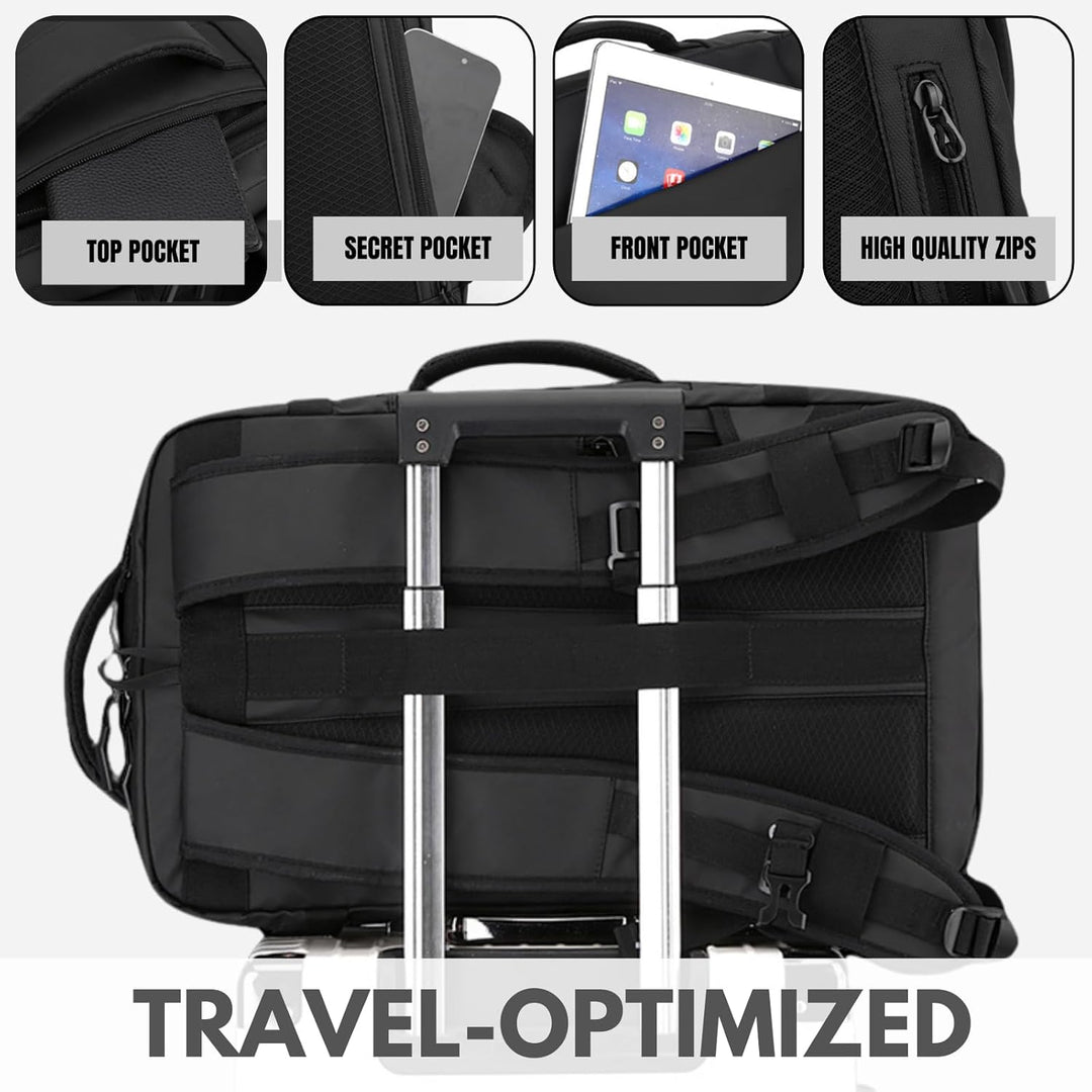 TrekPro 15" waterproof laptop backpack, side-open, USB-C port, organized pockets for essentials.