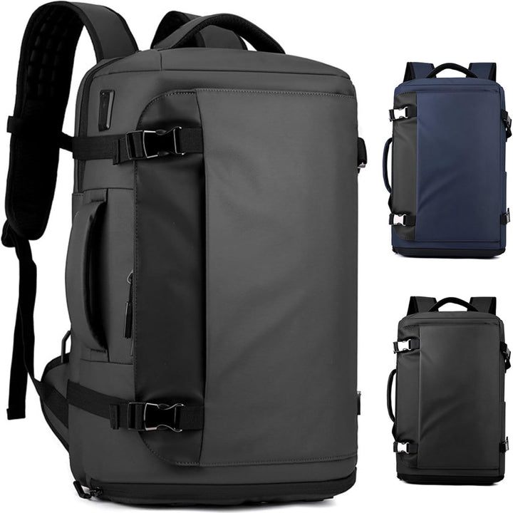 Stylish 15" waterproof laptop backpack, side-open, integrated USB-C port, for daily use.