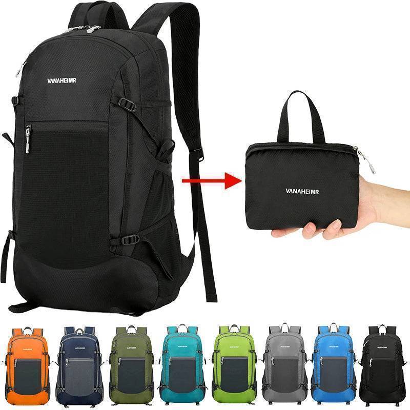 Unisex 18L foldable ultralight daypack in black, perfect for travel & hiking