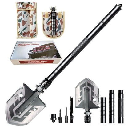 Unisex 19-in-1 compact adventure folding shovel and multitool for camping and survival