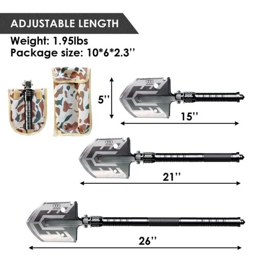 Tactical outdoor folding shovel with integrated multitool for hiking and emergency use