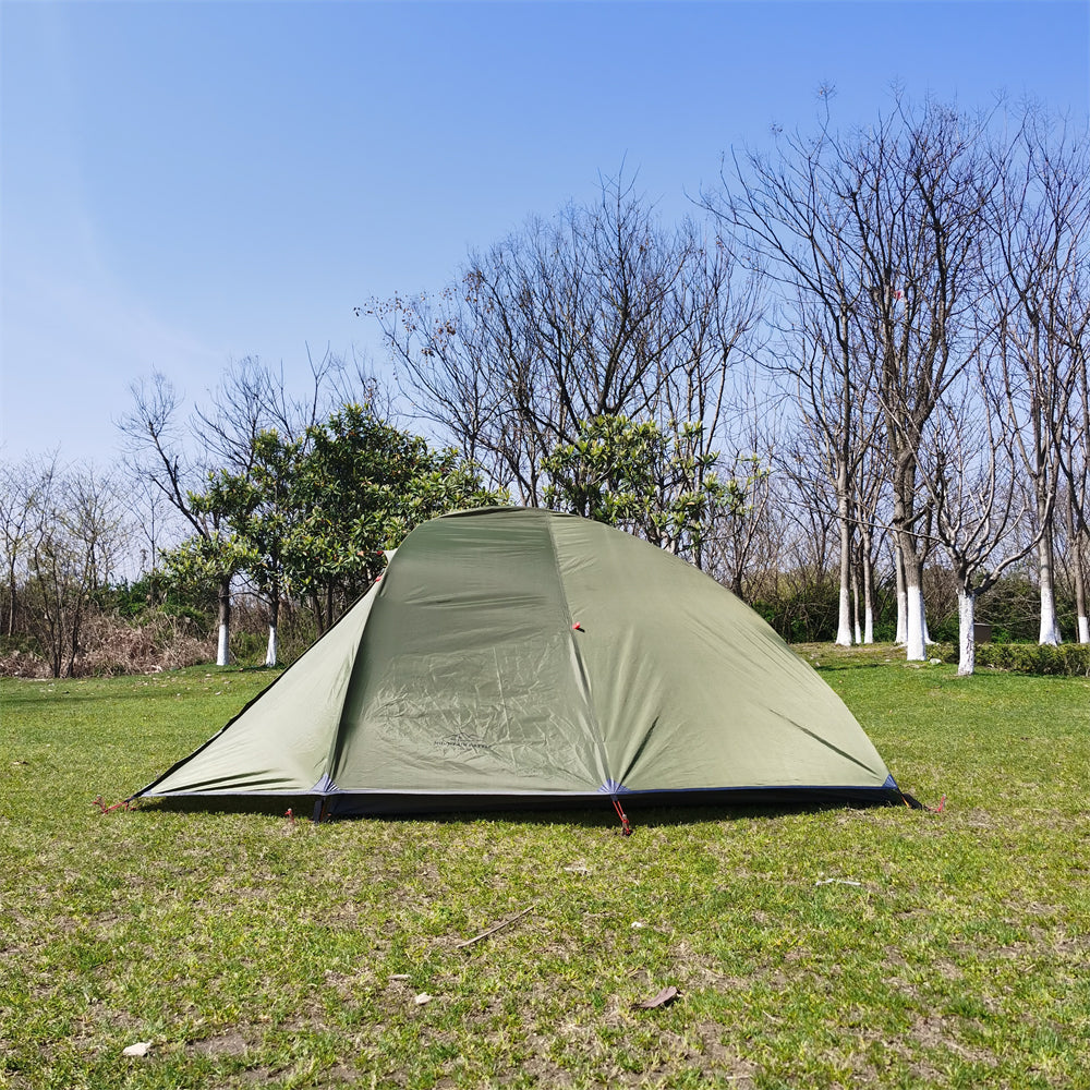 Detail of the secure zipper and waterproof seams on a 2-3 person expedition tent.