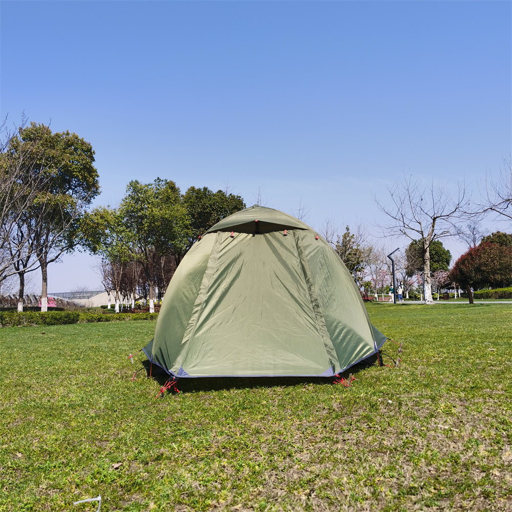 Two people comfortably inside a 2-3 person lightweight waterproof camping tent.
