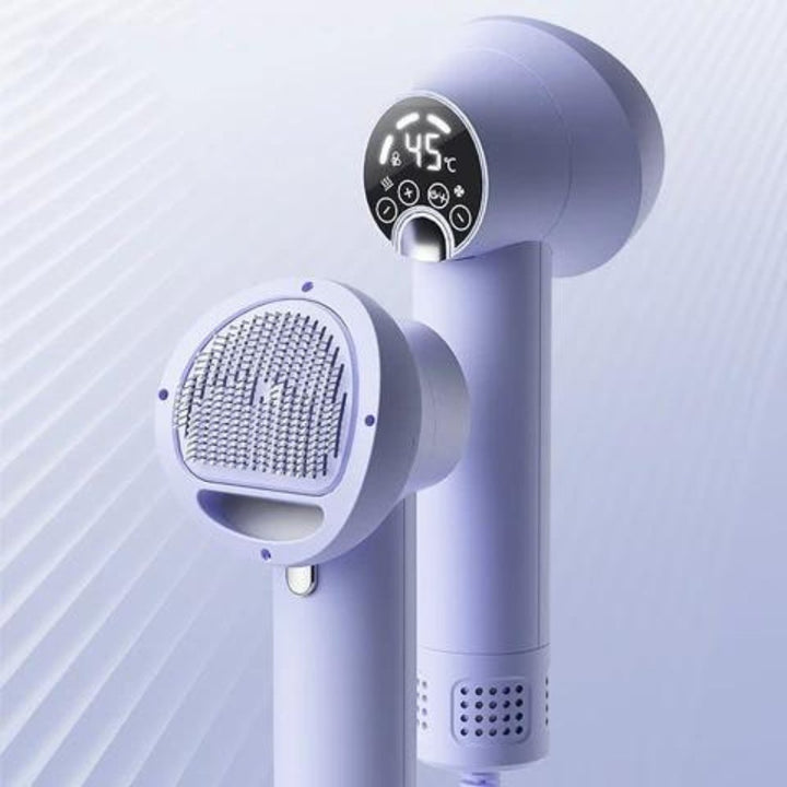 Unisex 2-in-1 dog hair dryer & grooming brush for efficient pet care. Gently dries and desheds.