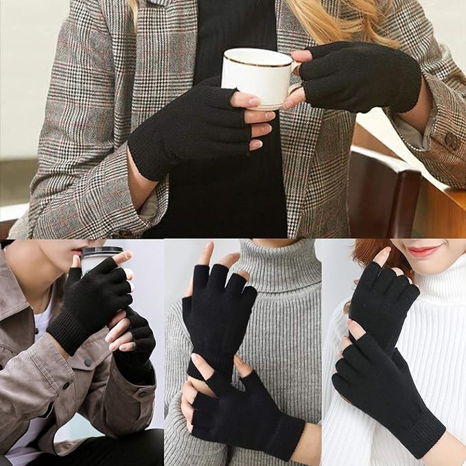 Soft knitted unisex 2-pack fingerless gloves in a classic design, offering warmth and comfort for winter days.
