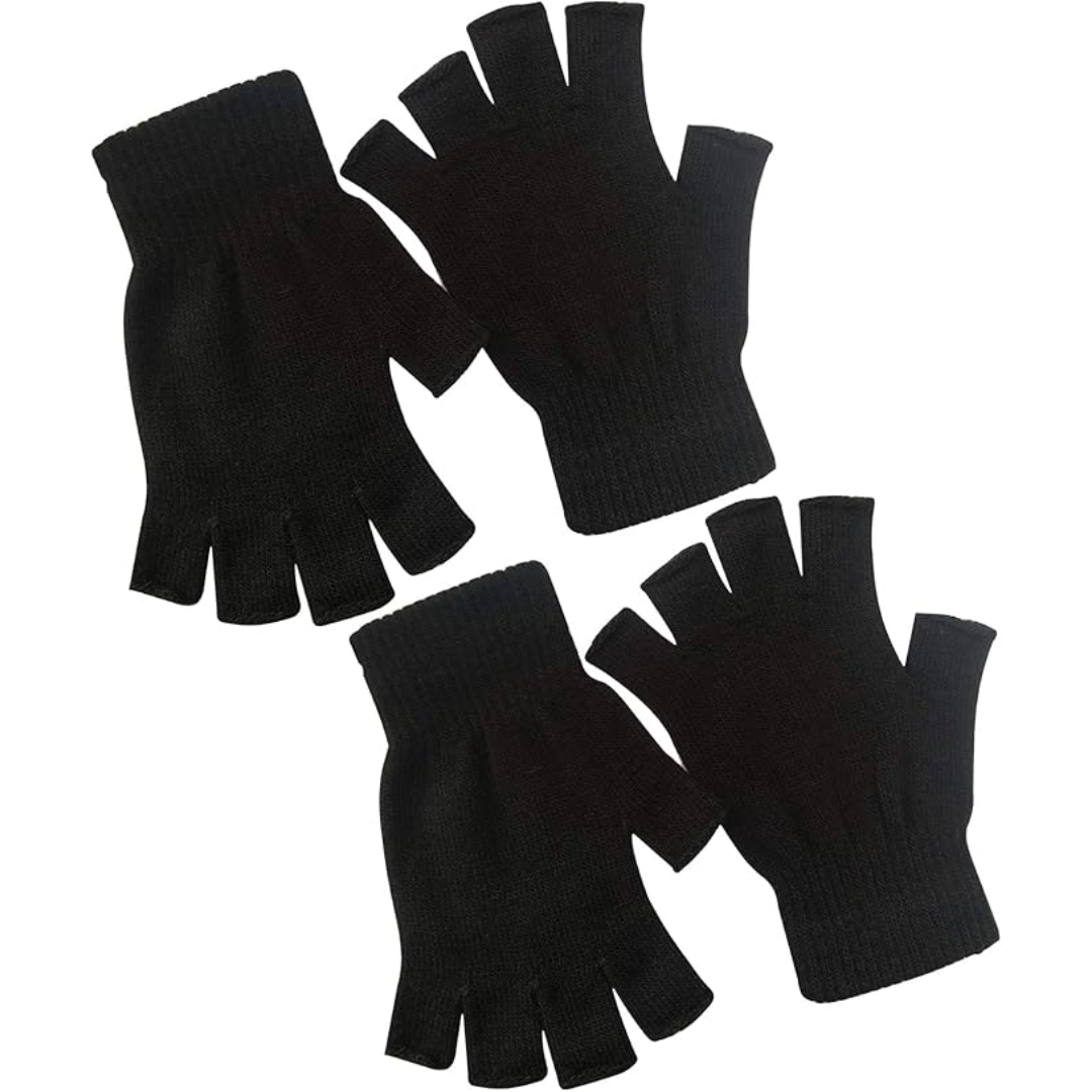 Stay warm with unisex 2-pack winter knitted fingerless gloves. Essential cold weather gear for active lifestyles.