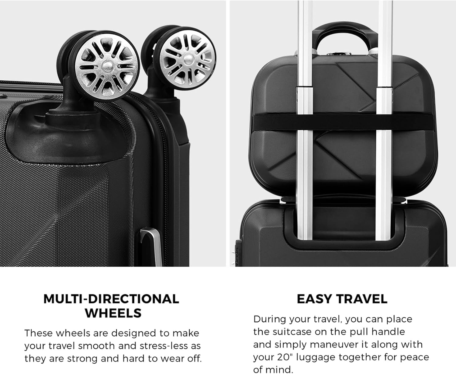 Unisex 2-piece hard shell luggage set, features TSA lock and 360° spinner wheels for secure travel.