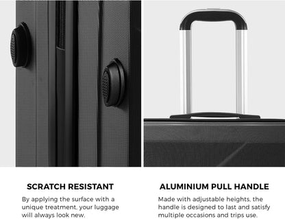 Convenient 2-piece ABS hard shell luggage set, TSA lock, 360° spinner wheels, perfect unisex travel companion.