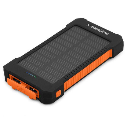 Durable 20000mAh solar power bank with flashlight, perfect for hikers and campers.