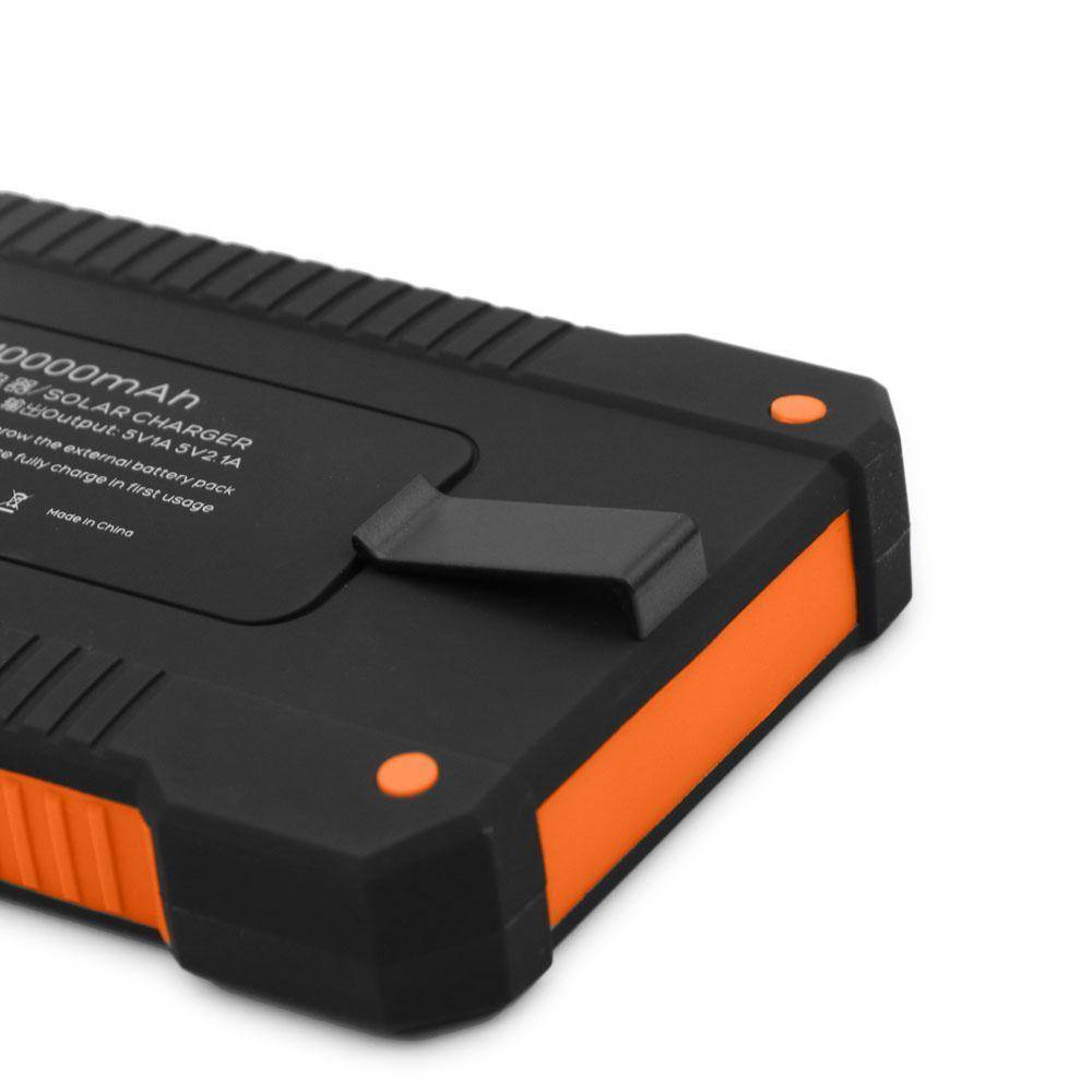 Compact 20000mAh solar power bank with strong flashlight, a must-have for outdoor enthusiasts.