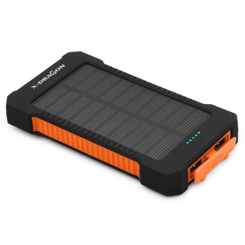 Solar power bank for all ages: 20000mAh, with flashlight and fast dual USB charging.