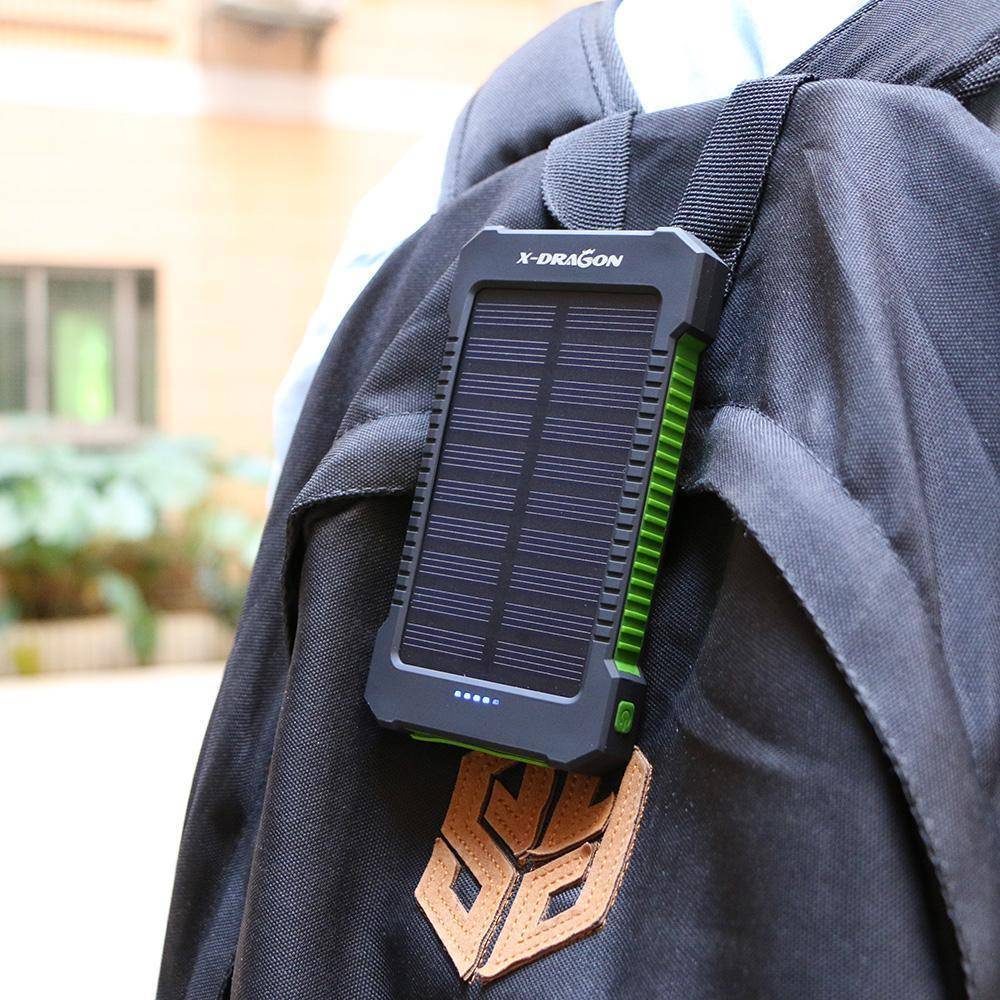 Durable 20000mAh solar power bank, perfect for hiking, camping, and survival situations