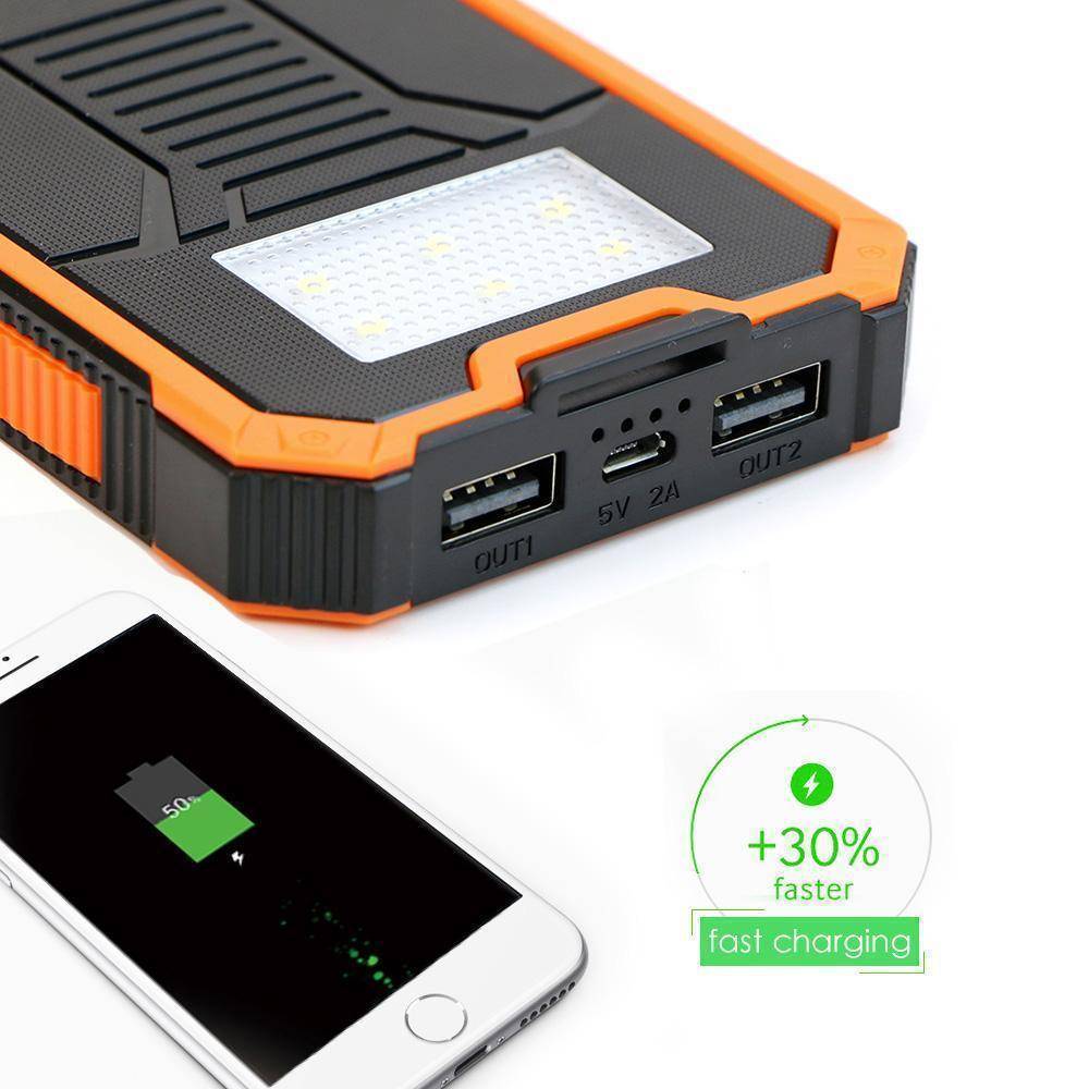 Portable solar charger 20000mAh with built-in flashlight, essential emergency power supply