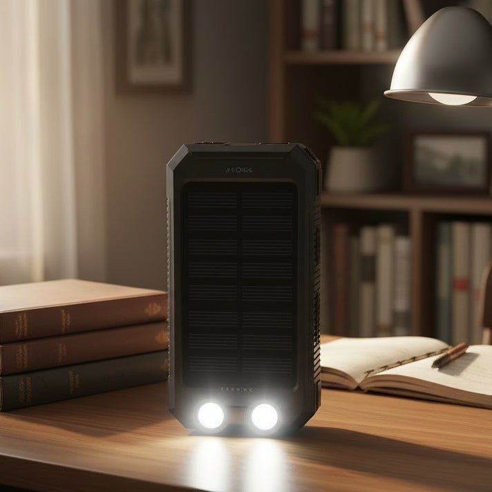 Unisex 20000mAh waterproof solar charger for outdoor adventures, rugged portable power bank.
