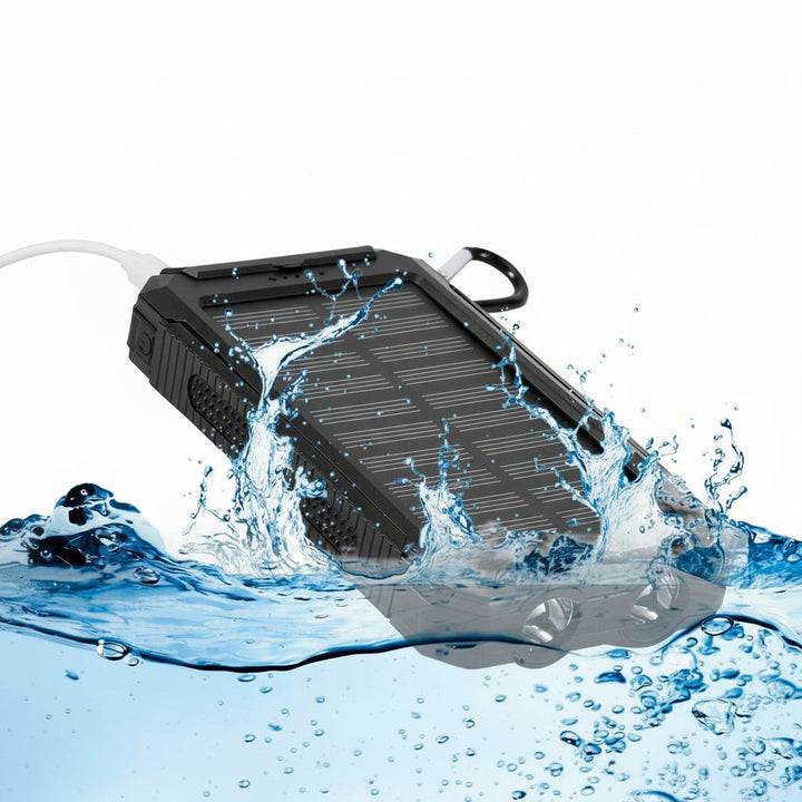 Outdoor waterproof 20000mAh solar charger, a must-have travel gadget for adventurers.
