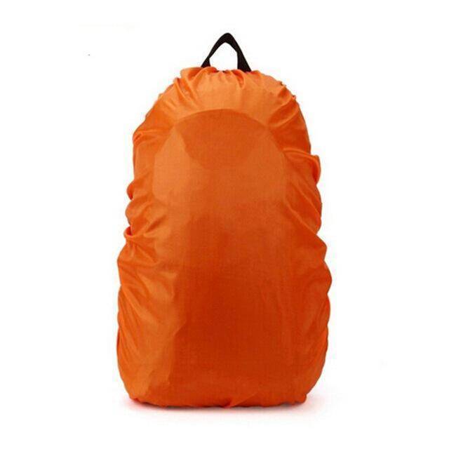 Detailed view of the 210D waterproof material and stitching of a backpack rain cover, outdoor gear quality