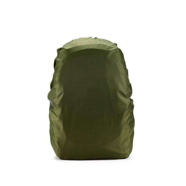 Green 210D waterproof backpack cover for travel and camping, designed for rain protection and durability