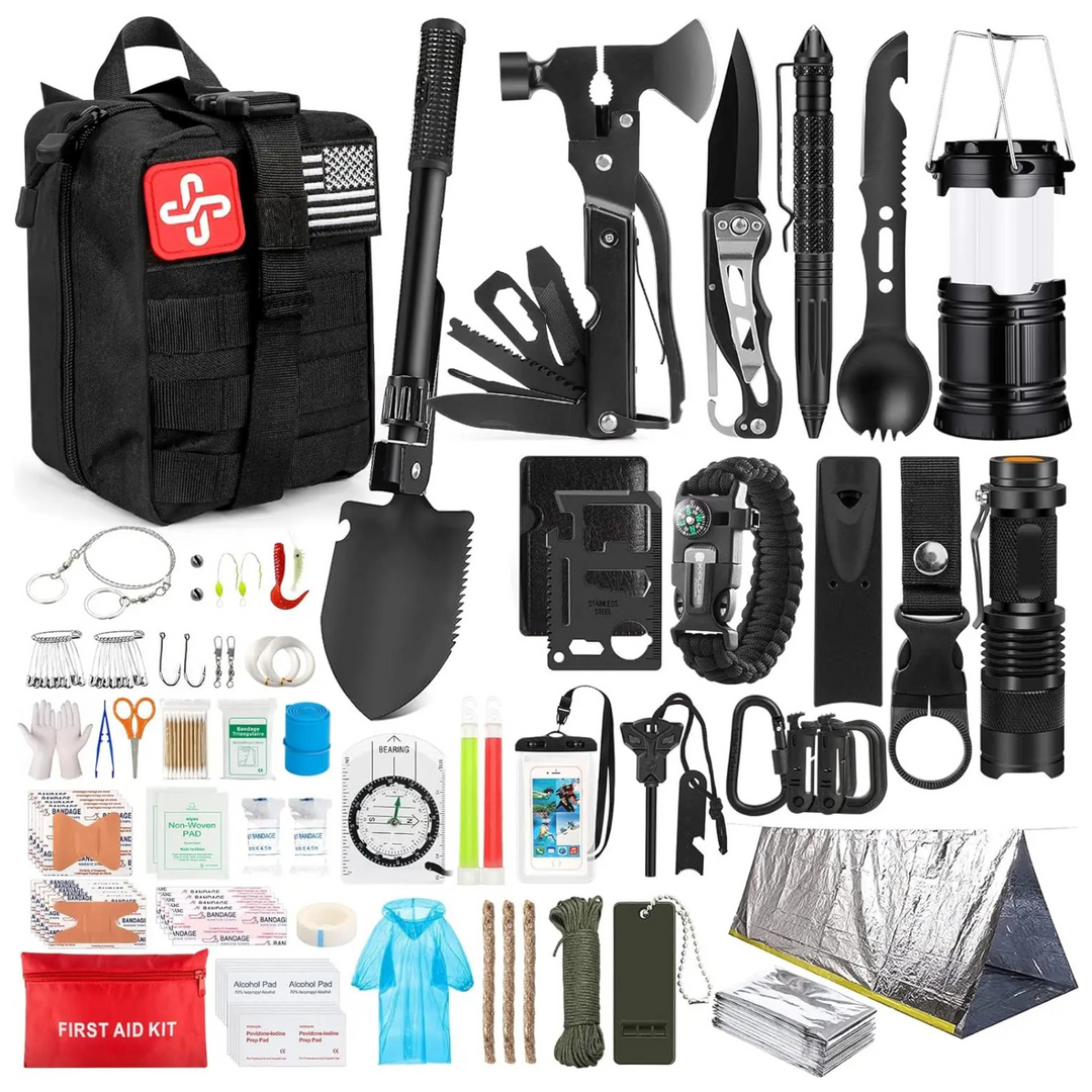 Unisex 250-piece professional survival kit, emergency gear, outdoor essentials for camping & hiking preparedness