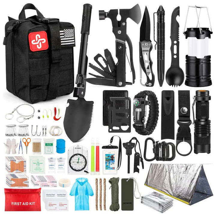 Unisex 250-piece professional survival kit, emergency gear, outdoor essentials for camping & hiking preparedness
